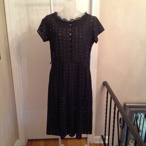 Vintage 1950’s Pinup Cay Artley Black Eyelet Dress Fit & Flare Union Made M L